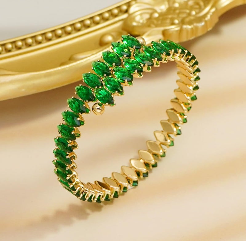 Wovanoo Rhinestone Cuff Bracelet Cubic Zirconia Tennis Bracelets Open Adjustable Elastic Bangle for Women - Image 3